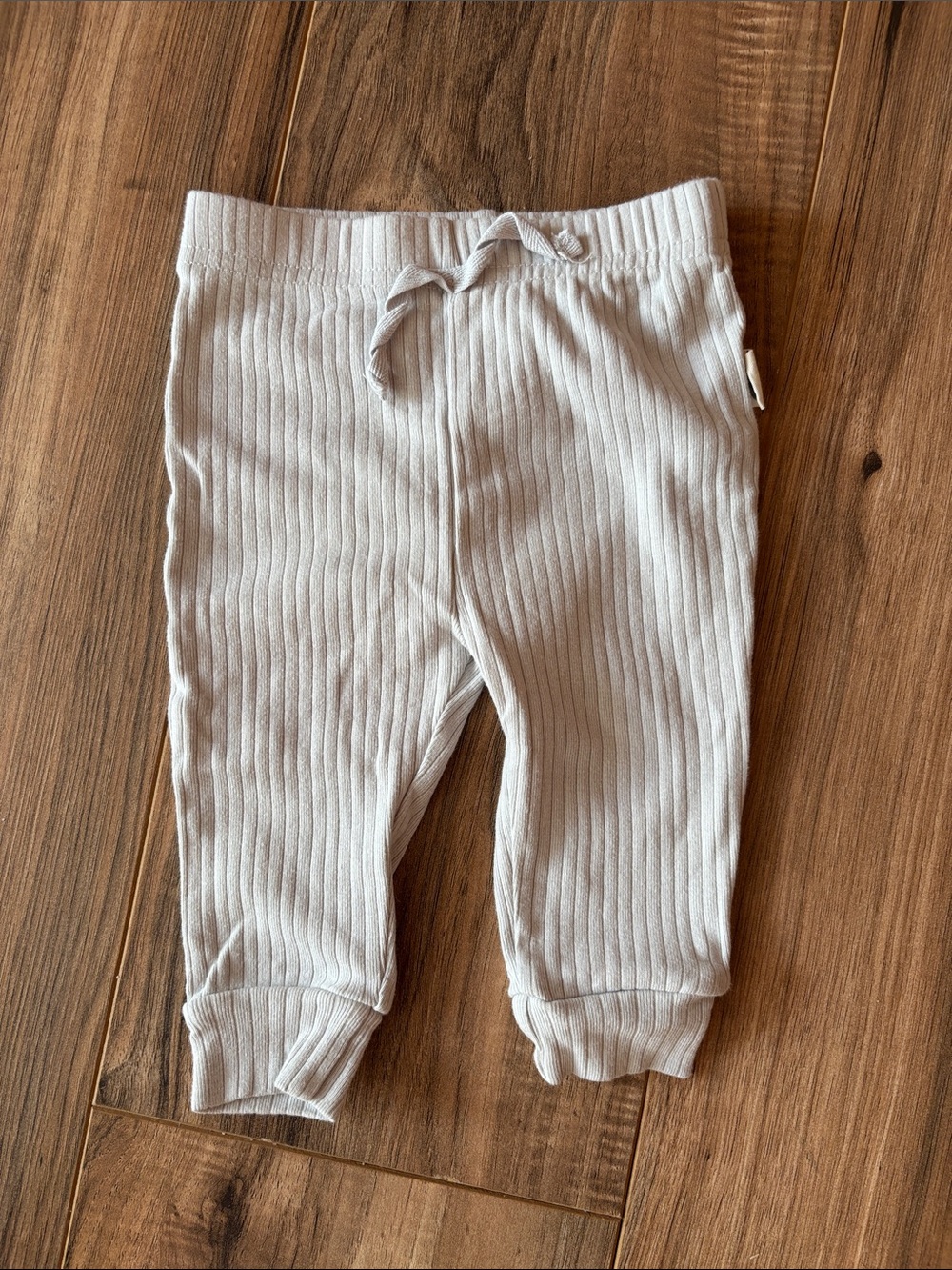 Ribbed Cream Kids Leggings with Drawstring Waist